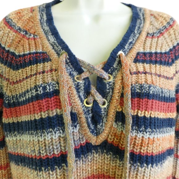 WooL ALPaCa Blend Striped Knit Sweater Rebecca Minkoff Lace Up Henley Chrissy XS - Picture 4 of 6